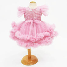 Load image into Gallery viewer, Sequins Embellished Net Party Dress With Detachable Tail &amp; Headband-Pink &amp; Lilac
