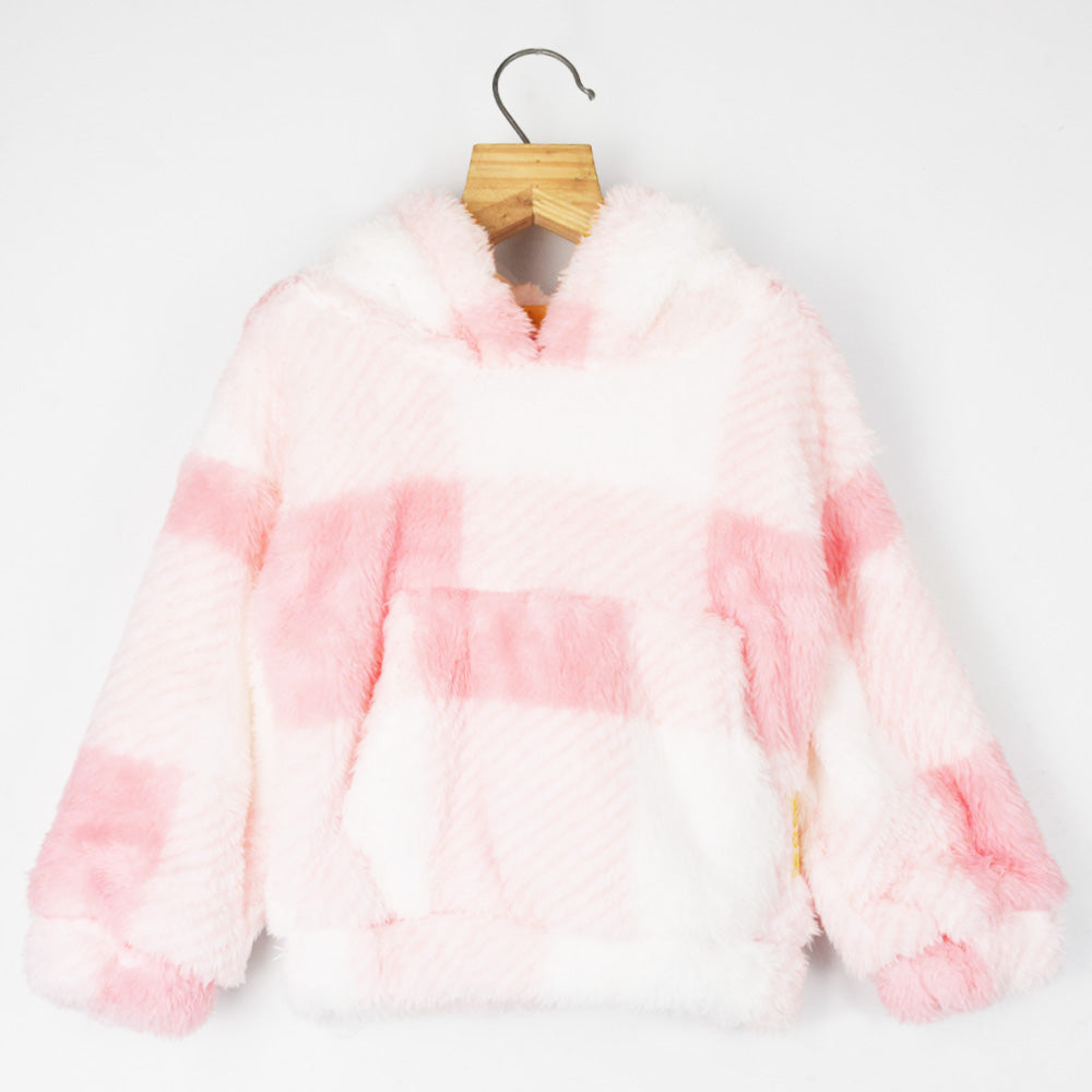 Pink Fur Hooded Top With Kangaroo Pocket