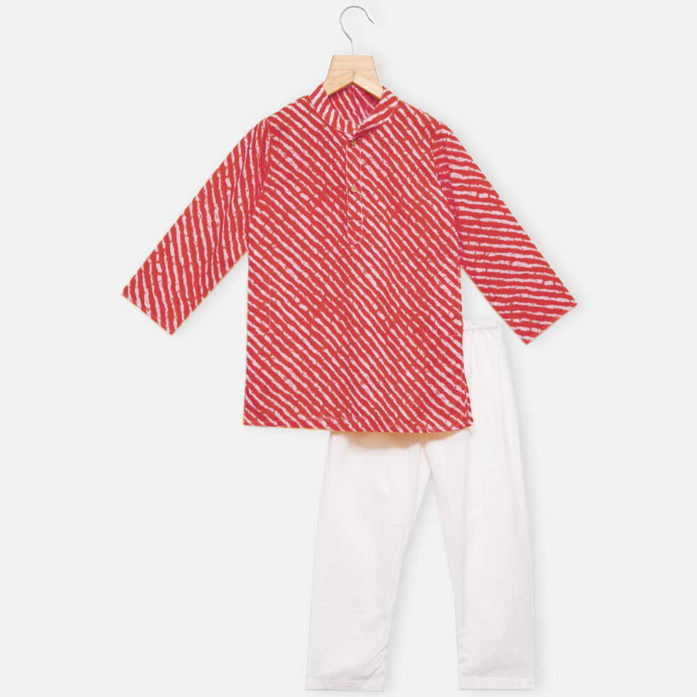 Maroon Leheriya Kurta Pajama Set