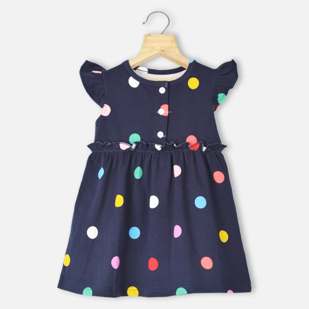 Navy Blue Polka Dots Printed Cotton Dress