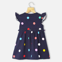 Load image into Gallery viewer, Navy Blue Polka Dots Printed Cotton Dress
