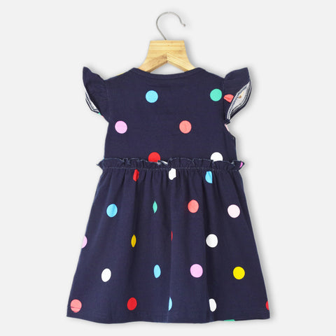 Navy Blue Polka Dots Printed Cotton Dress