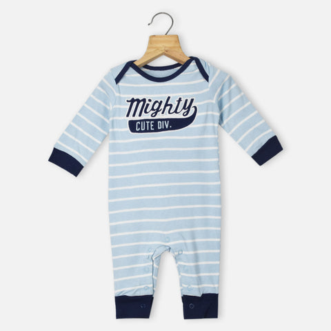 Blue Striped Printed Cotton Baby Clothing Set- 3 Pieces
