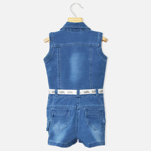 Load image into Gallery viewer, Blue Applique Side Pocket Denim Jumpsuit

