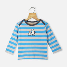 Load image into Gallery viewer, Blue Striped Full Sleeves Cotton Baby Clothing Set- 3 Pieces

