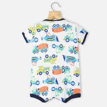Load image into Gallery viewer, White Vehicle Theme Half Sleeves Cotton Romper
