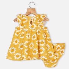Load image into Gallery viewer, Mustard Floral Printed Frock With Bloomer &amp; Headband
