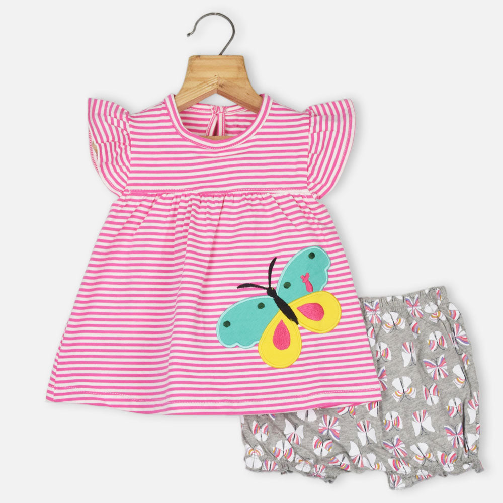 Cotton Short Sleeves Dress With Bloomer
