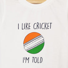 Load image into Gallery viewer, White Cricket Theme Half Sleeves Independence Day T-Shirt
