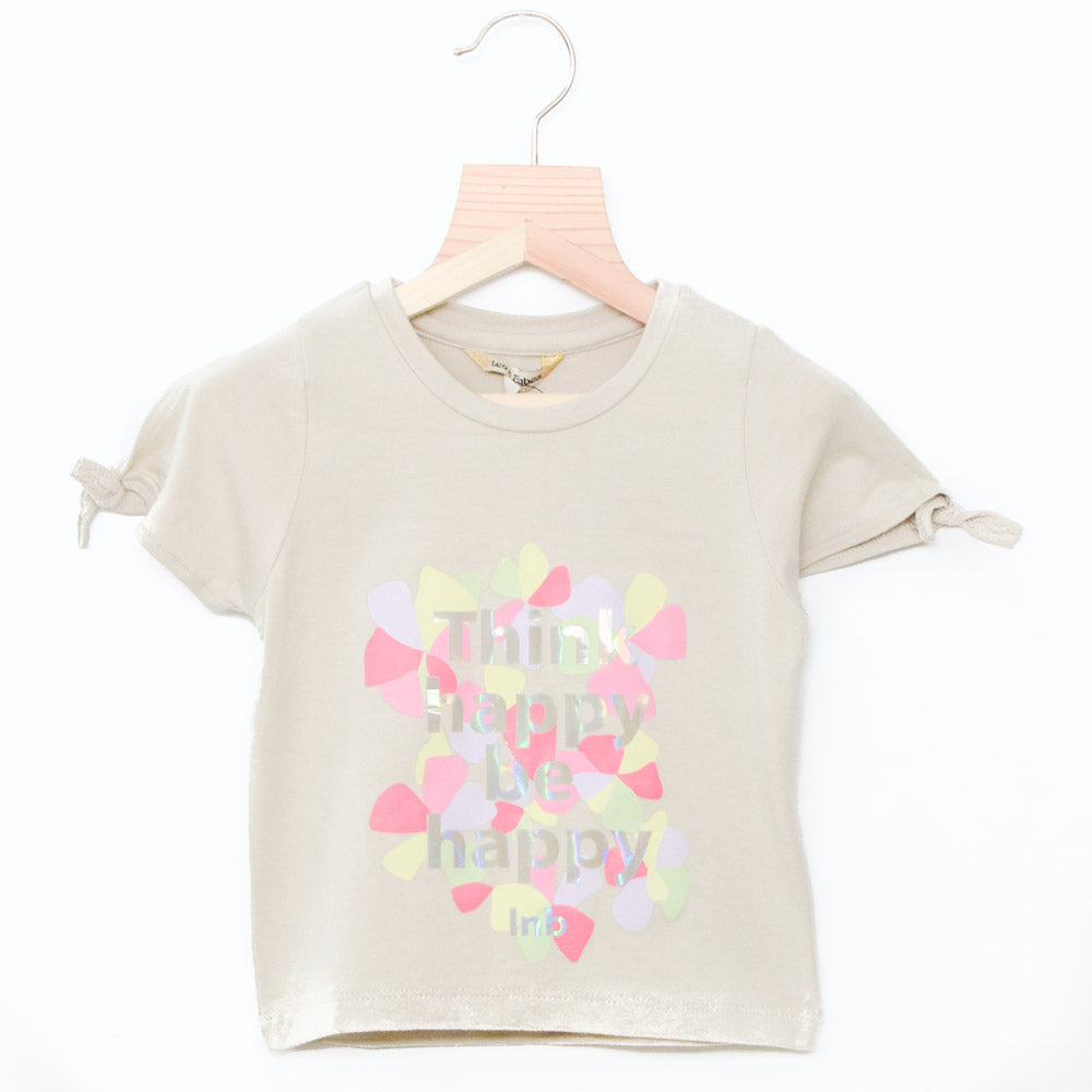 Beige Holographic Text Printed Top