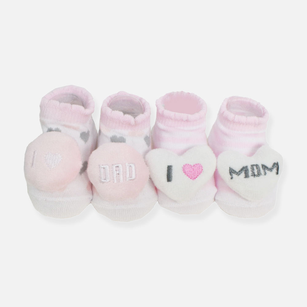 Pink I Love Mom And Dad Embroidered Socks - Set Of 2