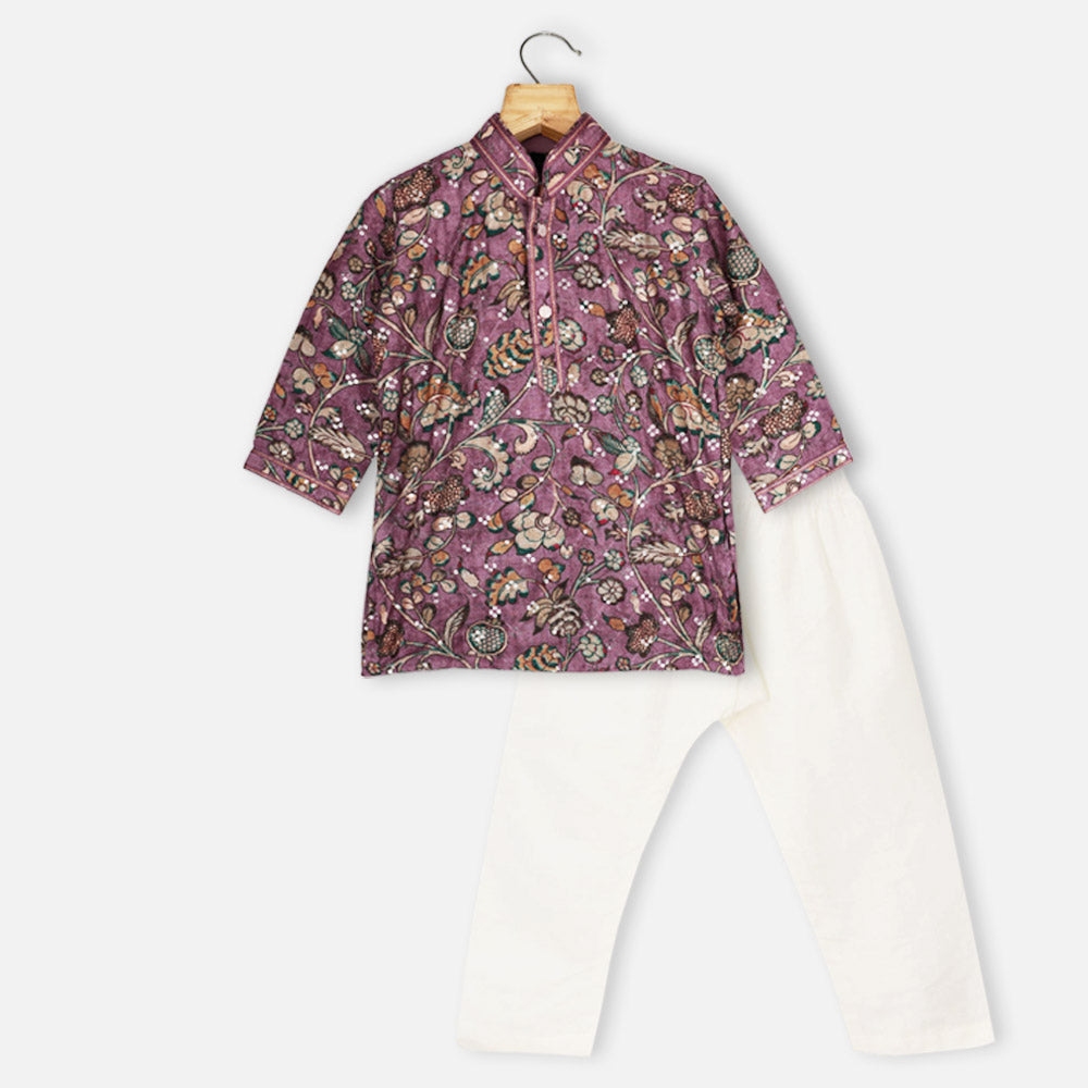 Purple Tropical Printed Full Sleeves Kurta With Pajama