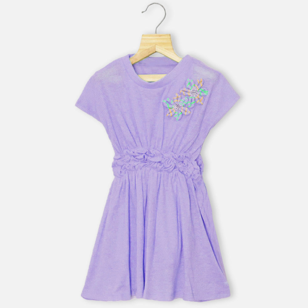 Lavender Flower Embellished A-Line Dress