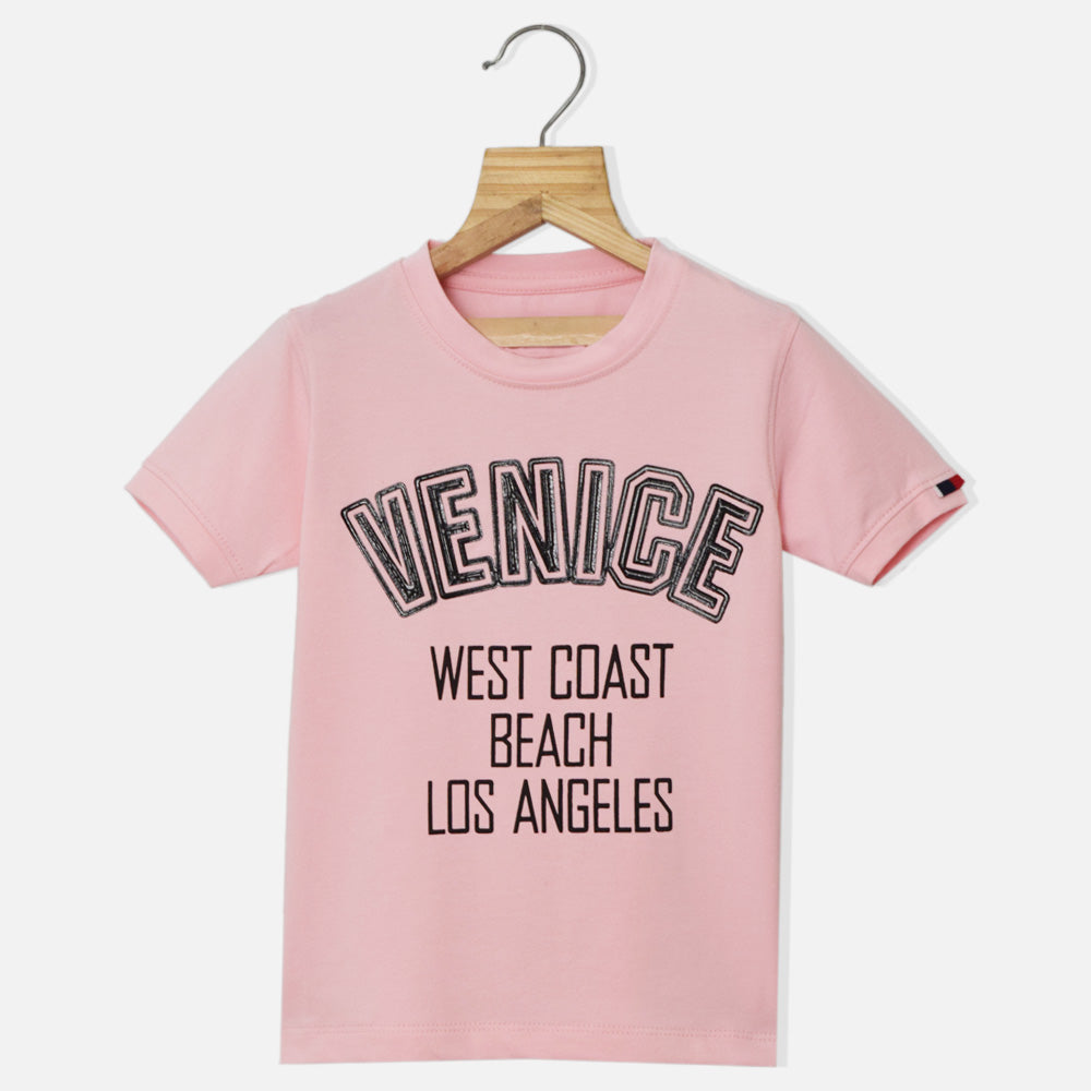 Pink Typographic Half Sleeves T-Shirt