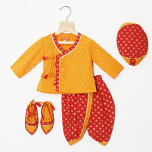 Load image into Gallery viewer, Orange Angrakha Kurta With Red Dhoti Cotton Jamna Set
