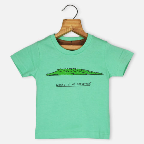 Animal Theme Half Sleeves T-Shirt- Peach, Blue & Green