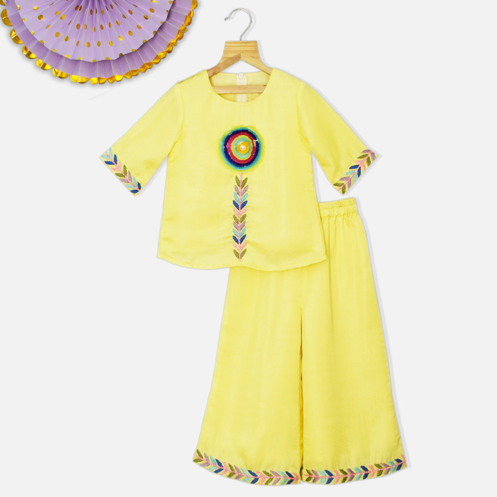 Yellow Paillette Sequins Work Kurta With Palazzo Set