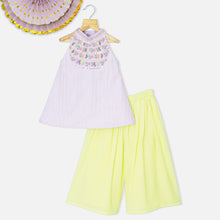 Load image into Gallery viewer, Lilac Thread With Pearl Embroidered Halter Neck Kurta With Yellow Palazzo
