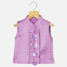 Load image into Gallery viewer, Purple Pleated Crop Top With Paillette Sequins Flared Palazzo
