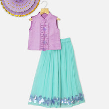 Load image into Gallery viewer, Purple Pleated Crop Top With Paillette Sequins Flared Palazzo
