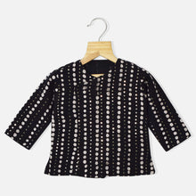 Load image into Gallery viewer, Polka Dots With Sequins Embroidered Overlap Kurta With Dhoti- Black &amp; Blue
