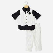Load image into Gallery viewer, Black Shirt With White Striped Waistcoat And Pant Set
