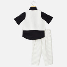 Load image into Gallery viewer, Black Shirt With White Striped Waistcoat And Pant Set
