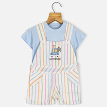 Load image into Gallery viewer, White Cotton Striped Dungaree With Blue Half Sleeves T-Shirt
