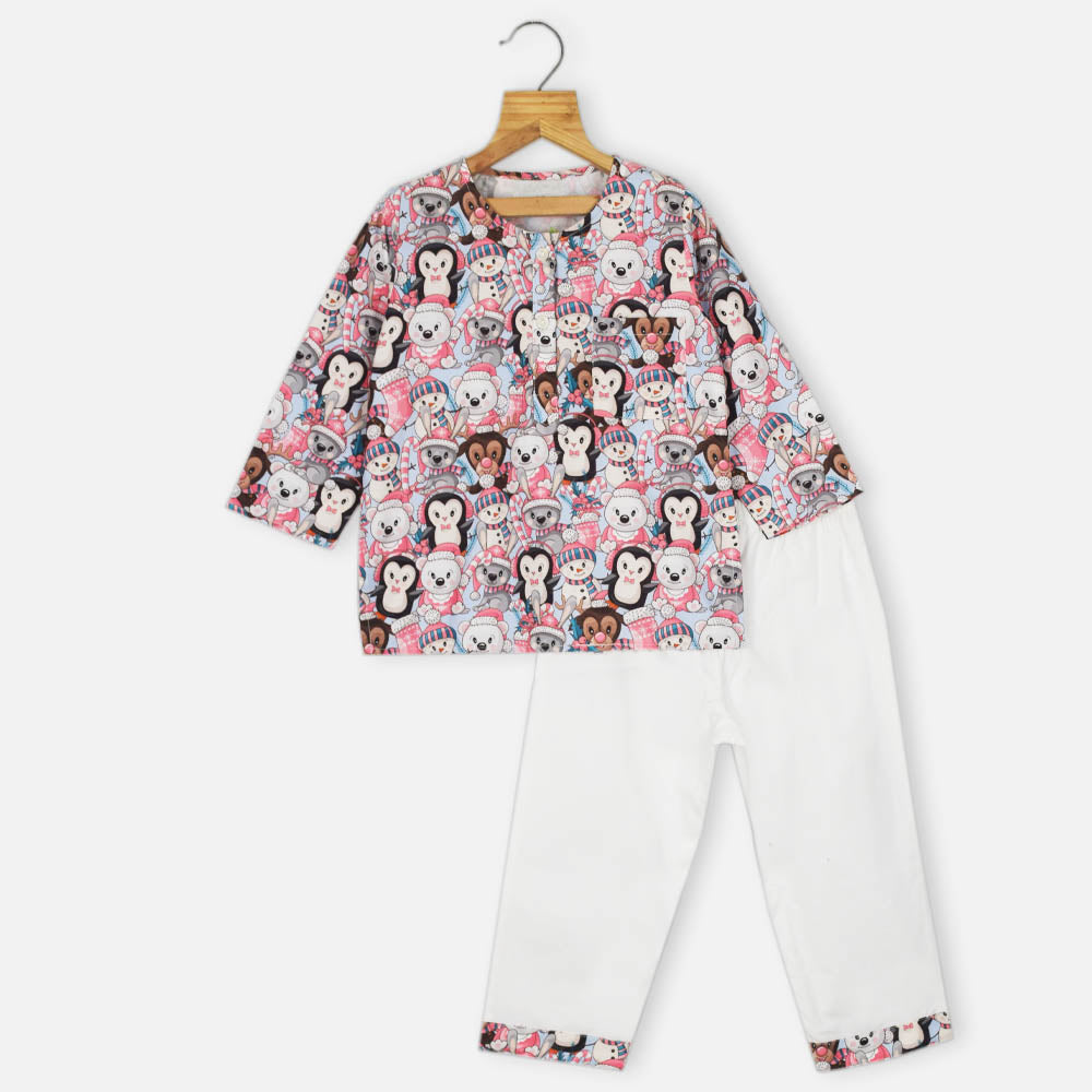 Blue Snowman Theme Full Sleeves Night Suit