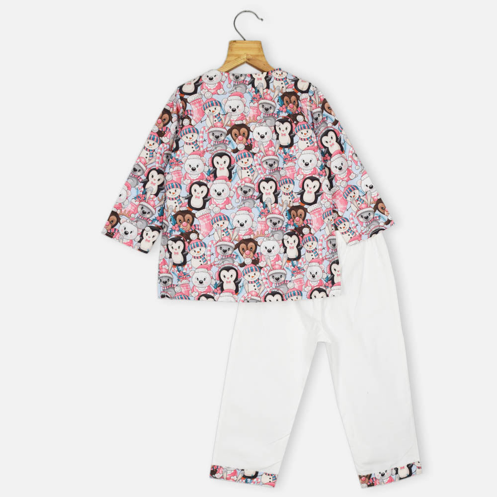Blue Snowman Theme Full Sleeves Night Suit