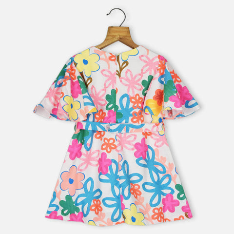 Colorful Floral A-Line Dress With Sling Bag