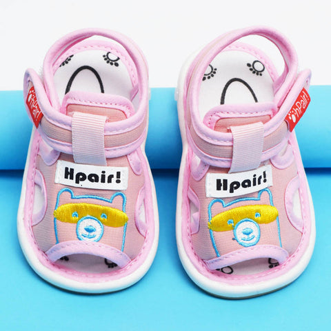 Pink Embroidered Velcro Strap Sandals With Chu Chu Music Sound