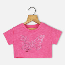 Load image into Gallery viewer, Pink Butterfly Theme Half Sleeves Top
