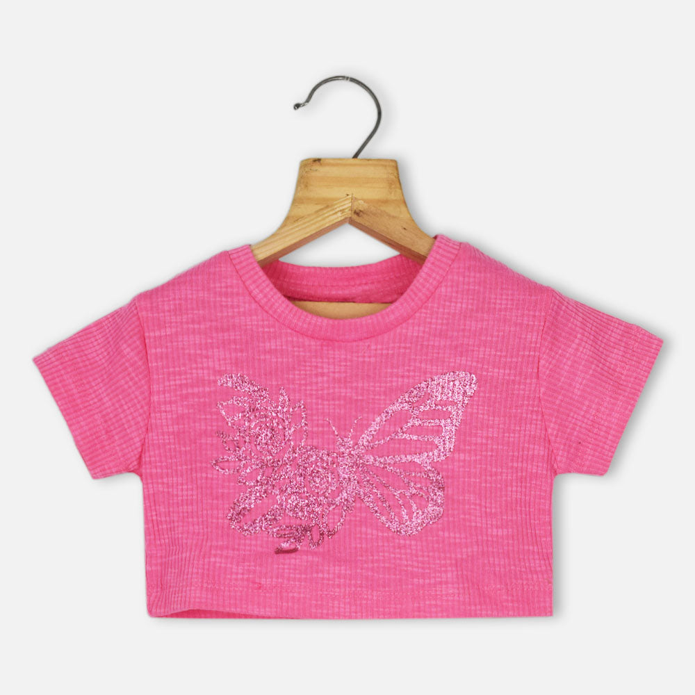 Pink Butterfly Theme Half Sleeves Top