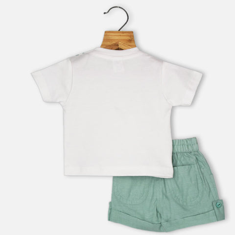 Green Striped Attached Waistcoat T-Shirt With Shorts