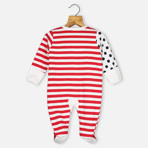 White Striped With Polka Dots Printed Footsie