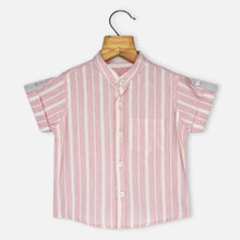 Load image into Gallery viewer, Pink Striped Printed Shirt And Shorts With Suspender Set
