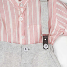 Load image into Gallery viewer, Pink Striped Printed Shirt And Shorts With Suspender Set
