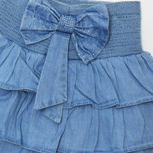 Load image into Gallery viewer, Blue Bow Embellished Layered Denim Skirt
