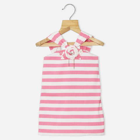 Pink & Purple Striped Printed Halter Neck Straight Fit Dress