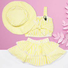 Load image into Gallery viewer, Yellow Striped Skirt &amp; Top With Hat Co-Ord Set
