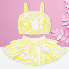 Load image into Gallery viewer, Yellow Striped Skirt &amp; Top With Hat Co-Ord Set
