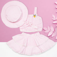 Load image into Gallery viewer, Pink Striped Skirt &amp; Top With Hat Co-Ord Set
