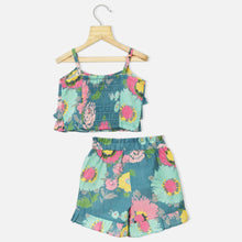 Load image into Gallery viewer, Turquoise Layered Crop Top With Shorts Co-Ord Set
