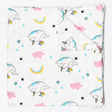 Load image into Gallery viewer, White Dolphin Printed Muslin Swaddle Baby Blanket
