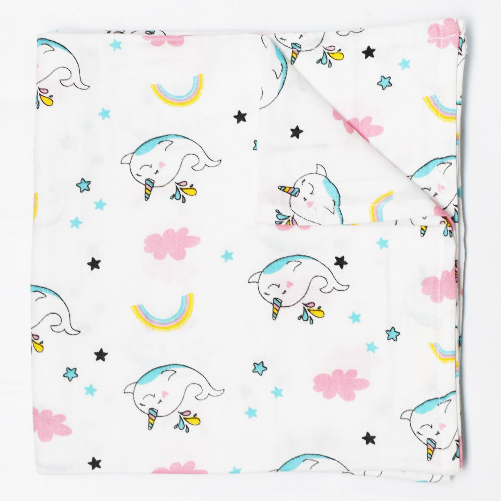 White Dolphin Printed Muslin Swaddle Baby Blanket