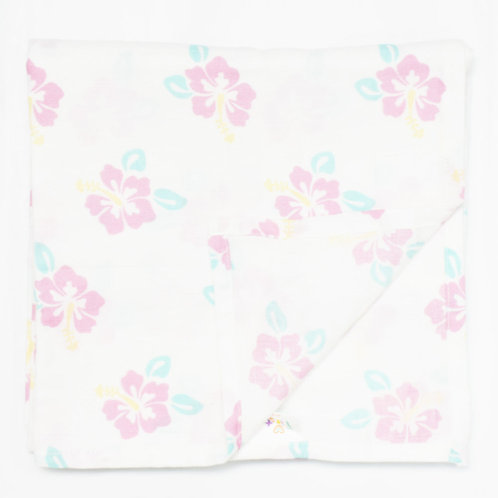 White Floral Printed Muslin Swaddle Baby Blanket