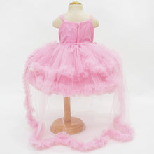 Load image into Gallery viewer, Pearl Embellished Net Party Dress With Detachable Tail &amp; Headband- Pink &amp; Green
