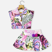 Load image into Gallery viewer, White Tropical Printed Top With Skirt Co-Ord Set
