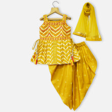 Load image into Gallery viewer, Mustard &amp; Pink Embroidered Sleeveless Kurta With Dhoti &amp; Dupatta
